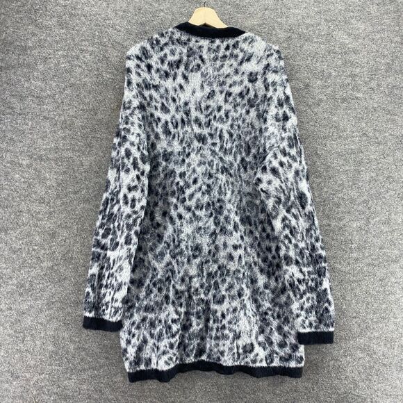 Ann Taylor Cardigan Women L Large White Animal Print Knit Button Up V-Neck - Picture 2 of 9